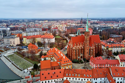 High angle view of townscape against sky