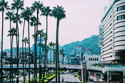 Panoramic view of cityscape against clear sky