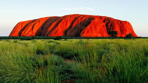 Scenic view of rock formations against sky