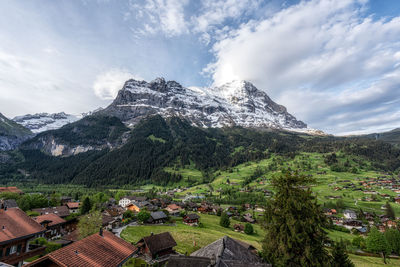 Eiger mountain viewed from grindelwald during sunrise hours. grindelwald, switzerland