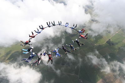 High angle view of people skydiving