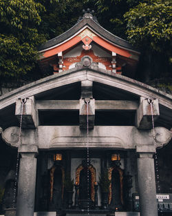 Low angle view of temple on building roof