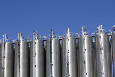 Panoramic view of factory against clear blue sky