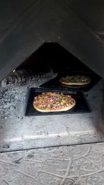 High angle view of food on floor