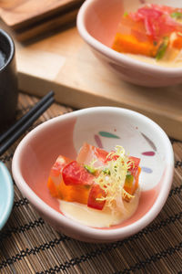 High angle view of meal served in bowl