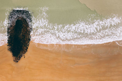 High angle view of waves splashing on beach