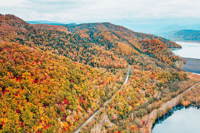 Scenic view of mountains during autumn