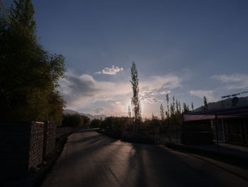 Road by trees against sky in city