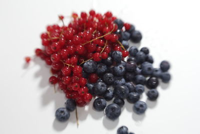 Close-up of raspberries against white background