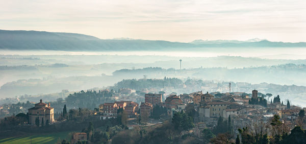 High angle view of buildings in city