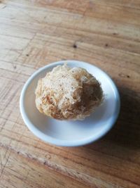 High angle view of breakfast served on table