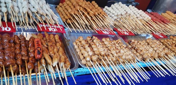 Panoramic shot of meat for sale at market
