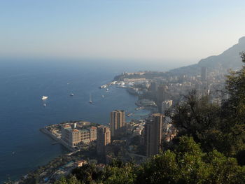 High angle view of city buildings