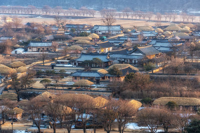 High angle view of townscape against sky