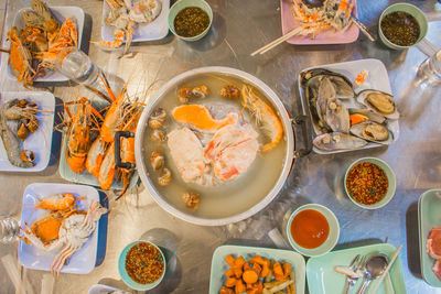 High angle view of food on table