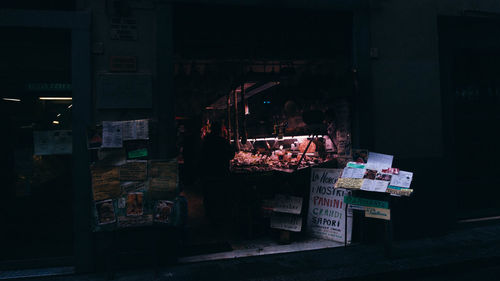 View of market stall at night