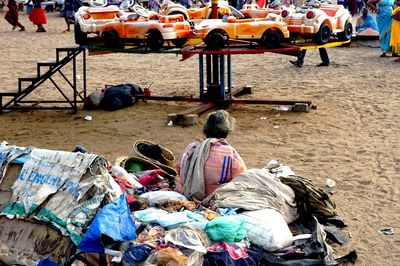 Rear view of people sitting in bus