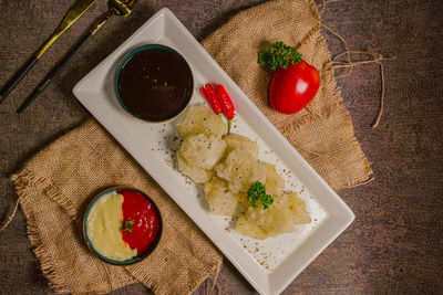 High angle view of food on table