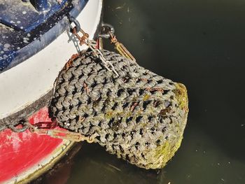 High angle view of fishing boat in lake