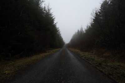 Road amidst trees against clear sky