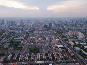 High angle view of buildings in city