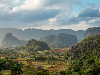 Scenic view of mountains against cloudy sky