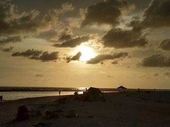 Scenic view of beach against sky during sunset