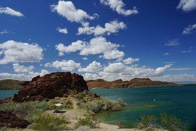 Scenic view of desert lake against sky