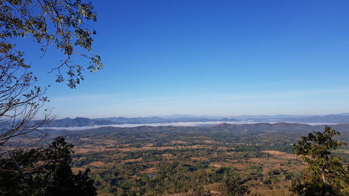 Scenic view of landscape against clear blue sky