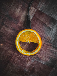 High angle view of orange on table