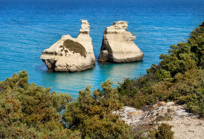 High angle view of rocks in sea