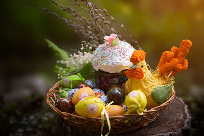 Close-up of multi colored candies in basket