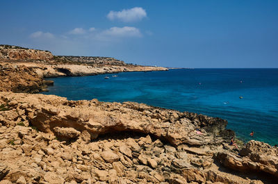 Scenic view of sea against blue sky