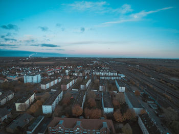 High angle view of cityscape against sky