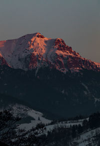 Bucegi mountains seen from the city of bran, romania. beautiful winter landscape. 