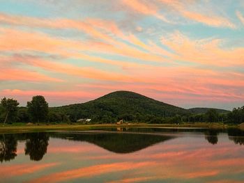 Scenic view of lake against sky during sunset