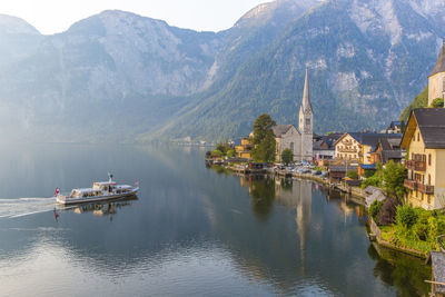 High angle view of boat on lake