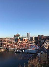 Cityscape against clear sky