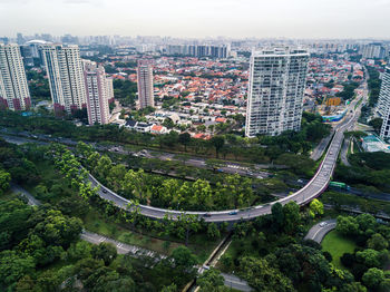 High angle view of cityscape against sky