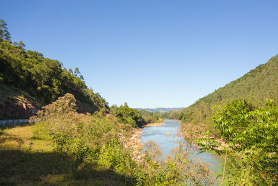 Scenic view of landscape against clear blue sky