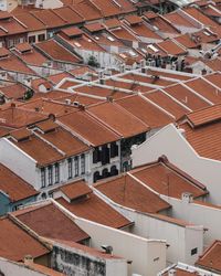 High angle view of houses in town