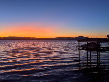 Scenic view of sea against clear sky during sunset