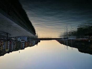 Reflection of sky on water at sunset