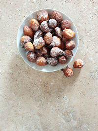 High angle view of breakfast on table