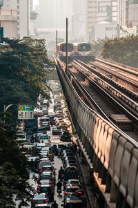 High angle view of traffic on road in city