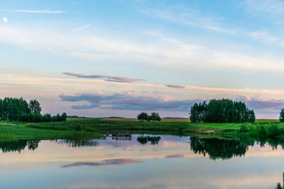 Scenic view of lake against sky during sunset