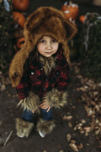 Close up of young preschool aged girl at halloween dressed in costume