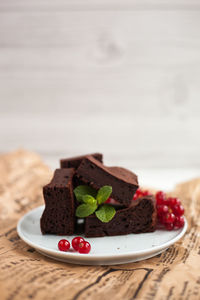 Close-up of cake in plate on table