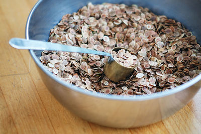 High angle view of breakfast on table