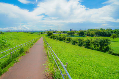 Road amidst field against sky